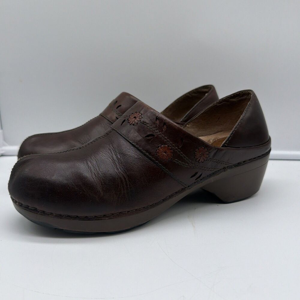 Dansko Brown Leather Clog Women's Floral Split Toe 9821457800 Sz US 9.5-10 (40)